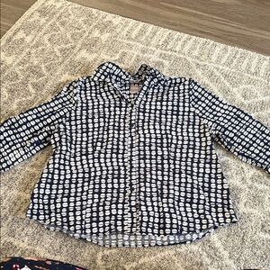 Chico's Navy and Cream Patterned Shirt